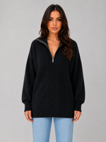 Women's Half Zip Cable Knit Jumper – Chunky Winter Sweater