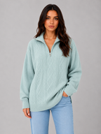 Women's Half Zip Cable Knit Jumper – Chunky Winter Sweater
