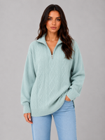 Women's Half Zip Cable Knit Jumper – Chunky Winter Sweater
