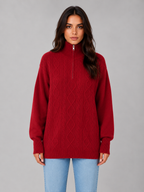 Women's Half Zip Cable Knit Jumper – Chunky Winter Sweater