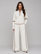Women's Half Zip Lounge Set – Two-Piece Wide Leg Sweatsuit