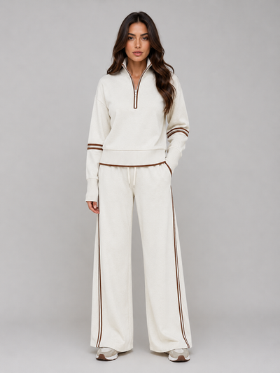 Women's Half Zip Lounge Set – Two-Piece Wide Leg Sweatsuit