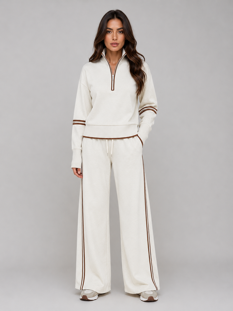 Women's Half Zip Lounge Set – Two-Piece Wide Leg Sweatsuit
