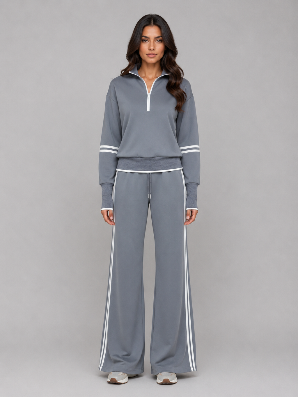 Women's Half Zip Lounge Set – Two-Piece Wide Leg Sweatsuit