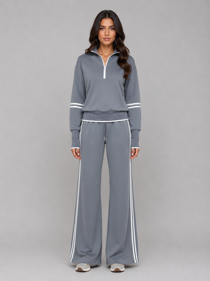 Women's Half Zip Lounge Set – Two-Piece Wide Leg Sweatsuit