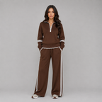 Women's Half Zip Lounge Set – Two-Piece Wide Leg Sweatsuit