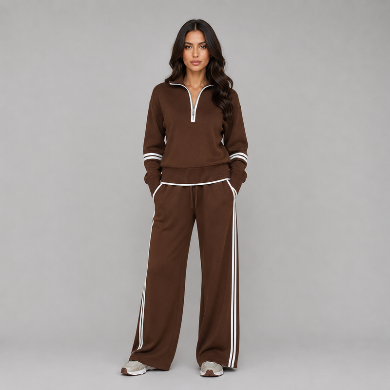 Women's Half Zip Lounge Set – Two-Piece Wide Leg Sweatsuit