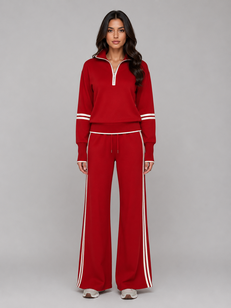 Women's Half Zip Lounge Set – Two-Piece Wide Leg Sweatsuit