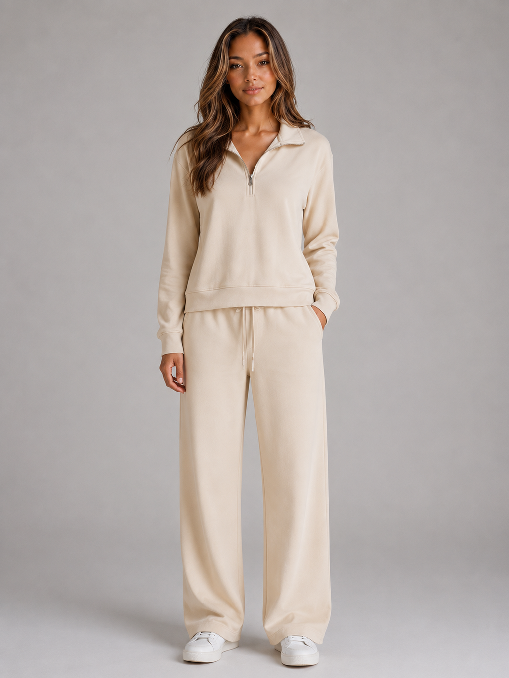 Women's Half Zip Lounge Set – Relaxed Two Piece Co-Ord