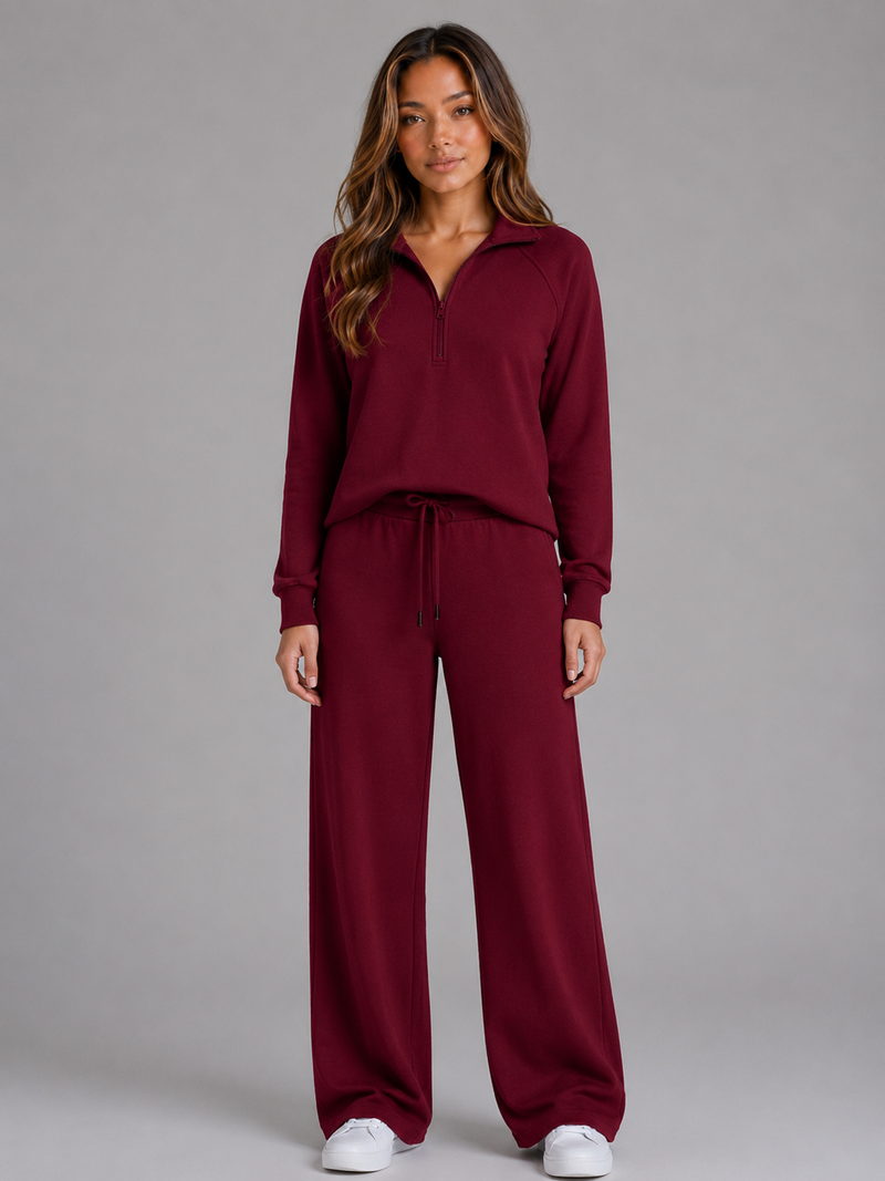Women's Half Zip Lounge Set – Relaxed Two Piece Co-Ord