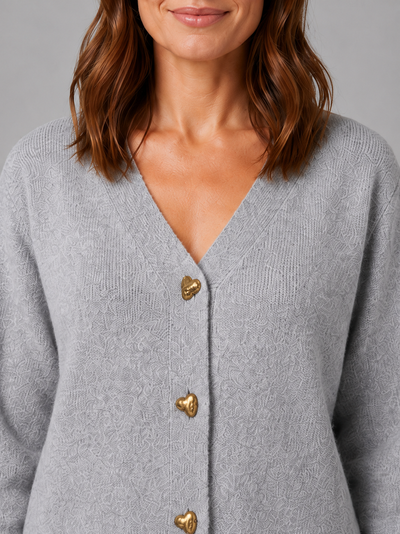 Women's Heart Button Cardigan – Soft Knit V-Neck Button Front Sweater