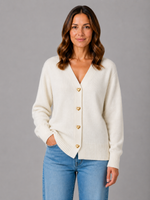 Women's Heart Button Cardigan – Soft Knit V-Neck Button Front Sweater