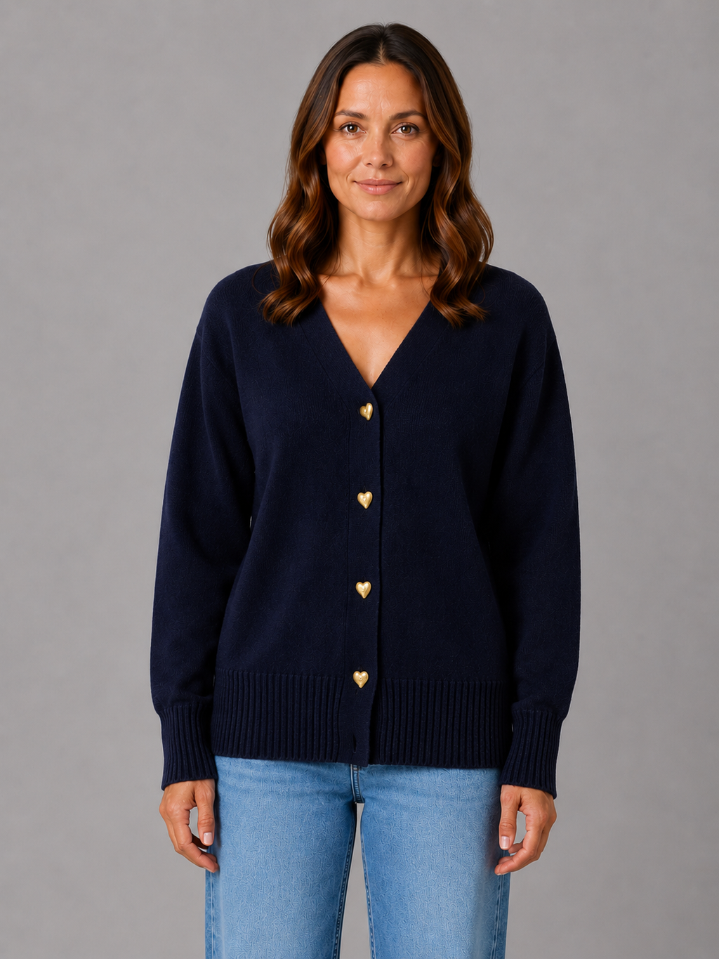 Women's Heart Button Cardigan – Soft Knit V-Neck Button Front Sweater
