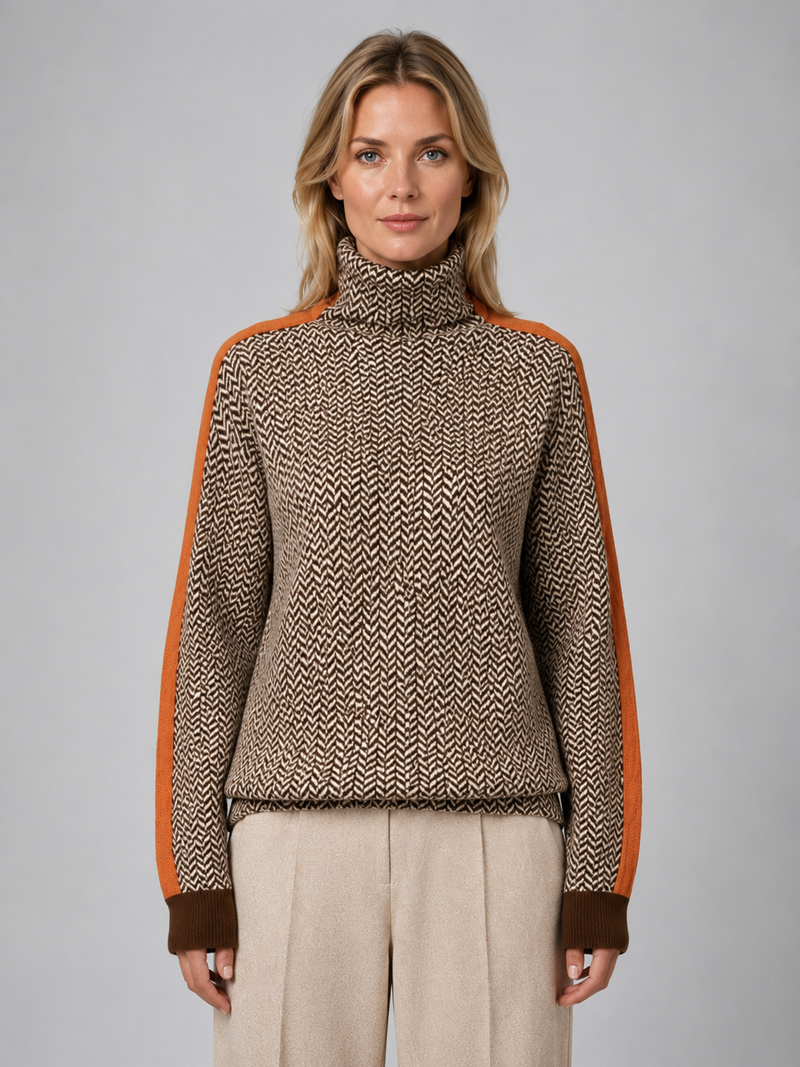 Women's Herringbone Turtleneck Sweater – Soft Knit High Neck Pullover