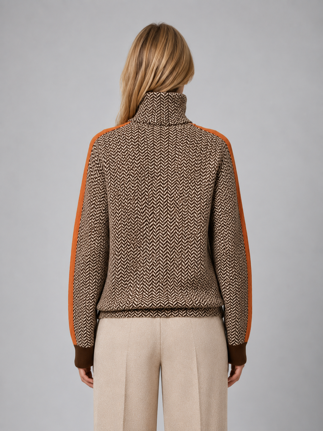 Women's Herringbone Turtleneck Sweater – Soft Knit High Neck Pullover