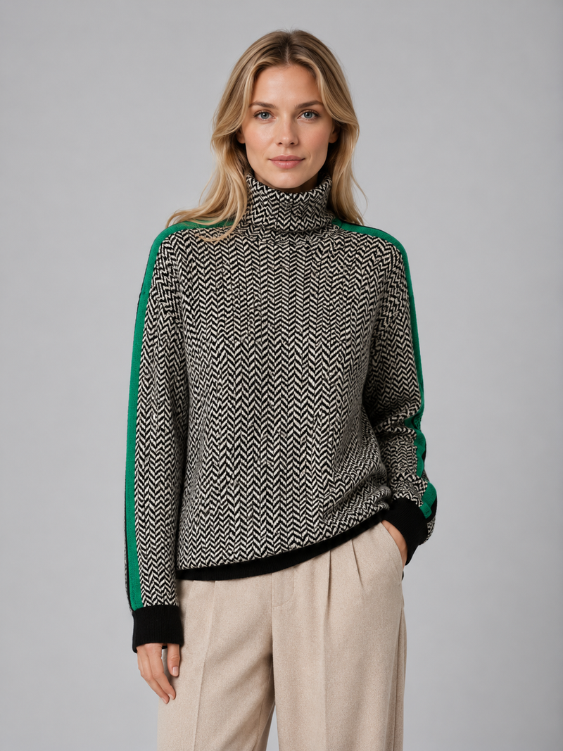 Women's Herringbone Turtleneck Sweater – Soft Knit High Neck Pullover