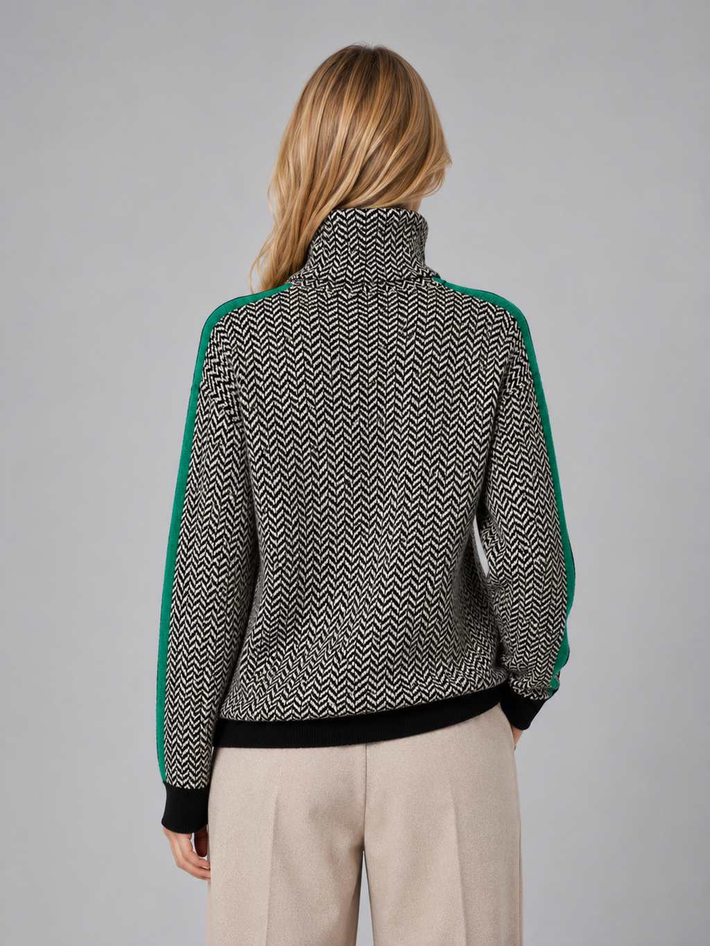 Women's Herringbone Turtleneck Sweater – Soft Knit High Neck Pullover