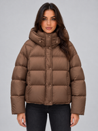 Women’s Hooded Puffer Jacket – High Neck Padded Winter Coat