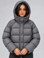 Women’s Hooded Puffer Jacket – High Neck Padded Winter Coat