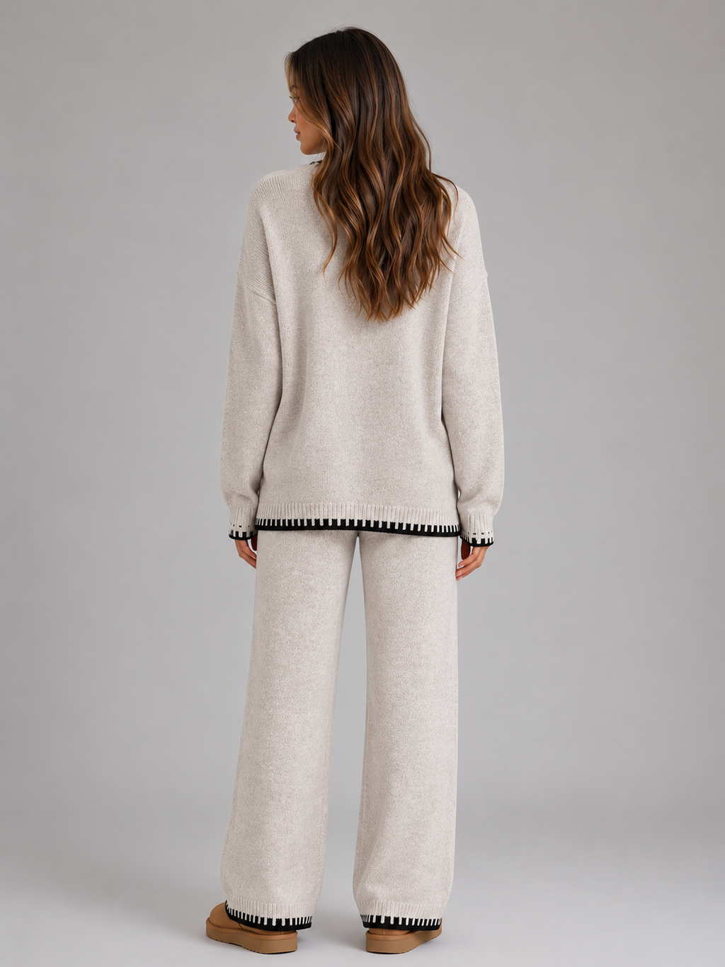 Women’s Knit Two-Piece Set – Relaxed Sweater & Wide Leg Pants