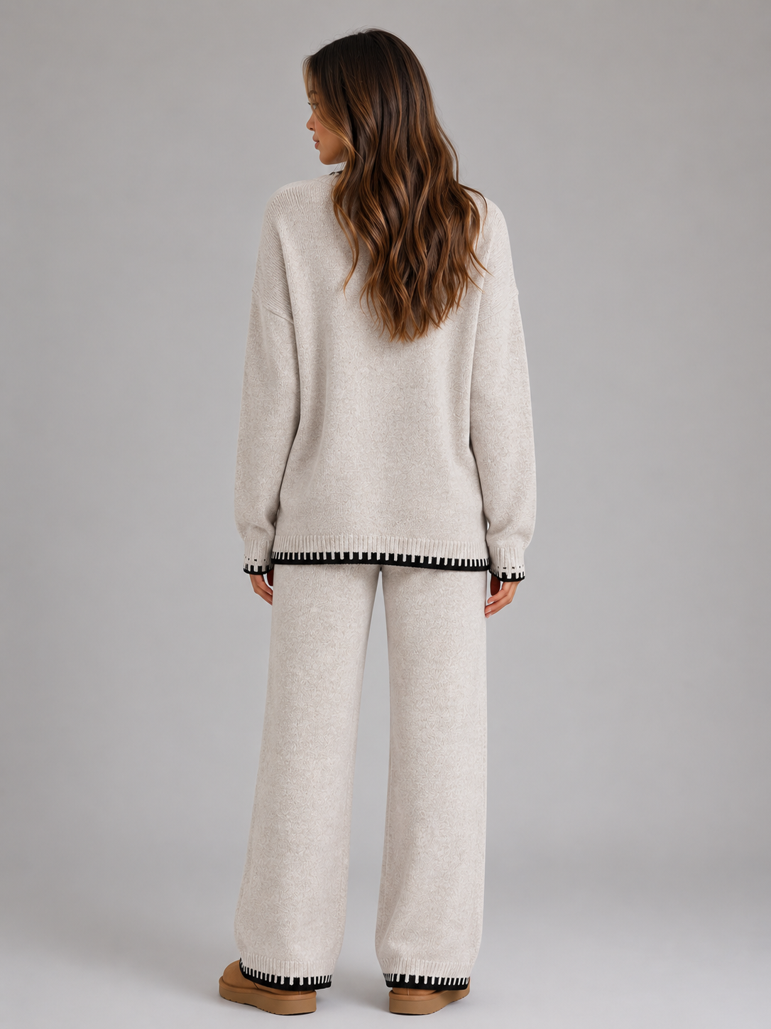Women’s Knit Two-Piece Set – Relaxed Sweater & Wide Leg Pants