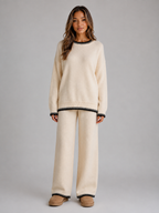 Women’s Knit Two-Piece Set – Relaxed Sweater & Wide Leg Pants