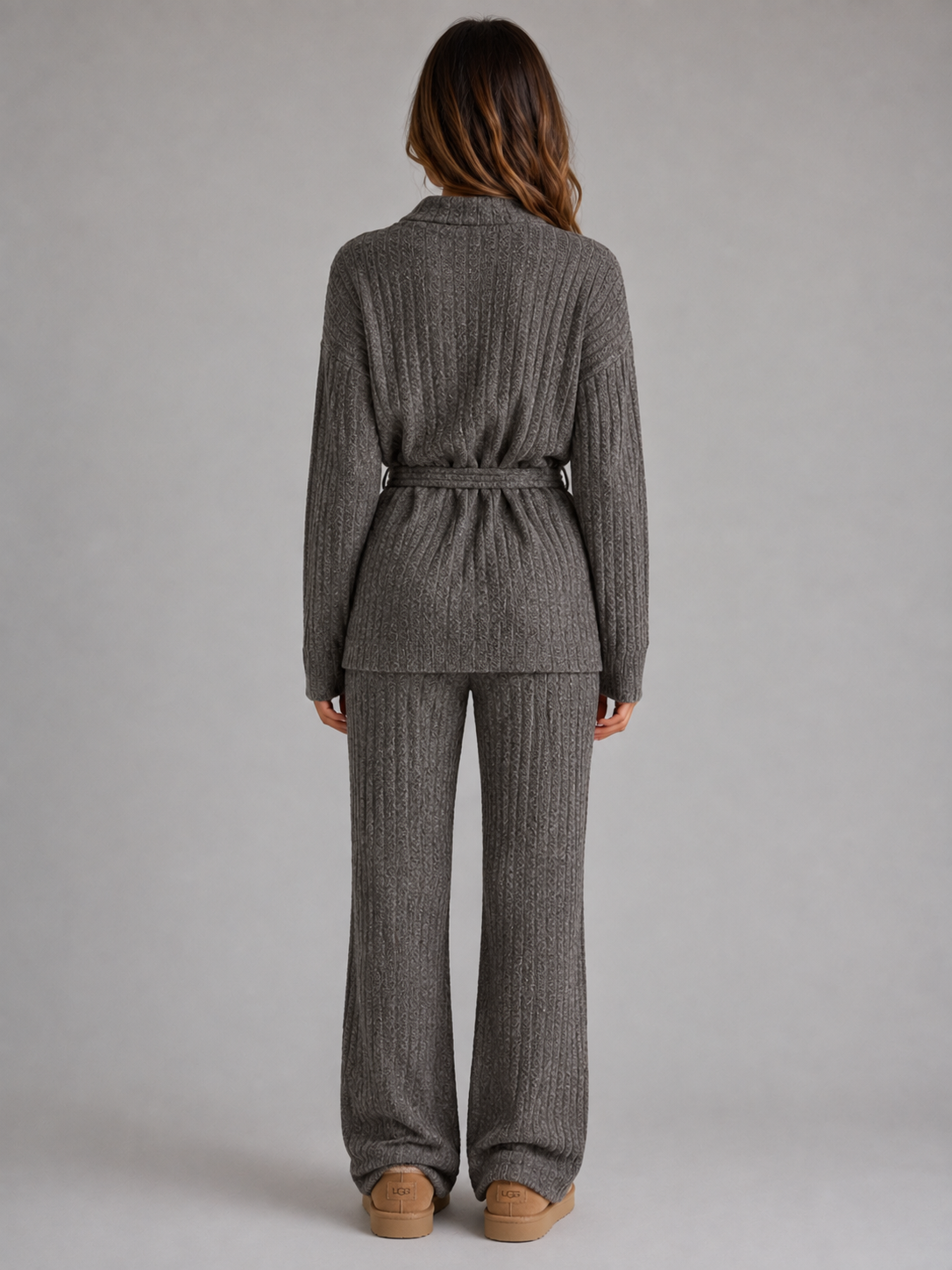 Women’s Knit Two-Piece Set – Turtleneck Sweater & Wide Leg Pants