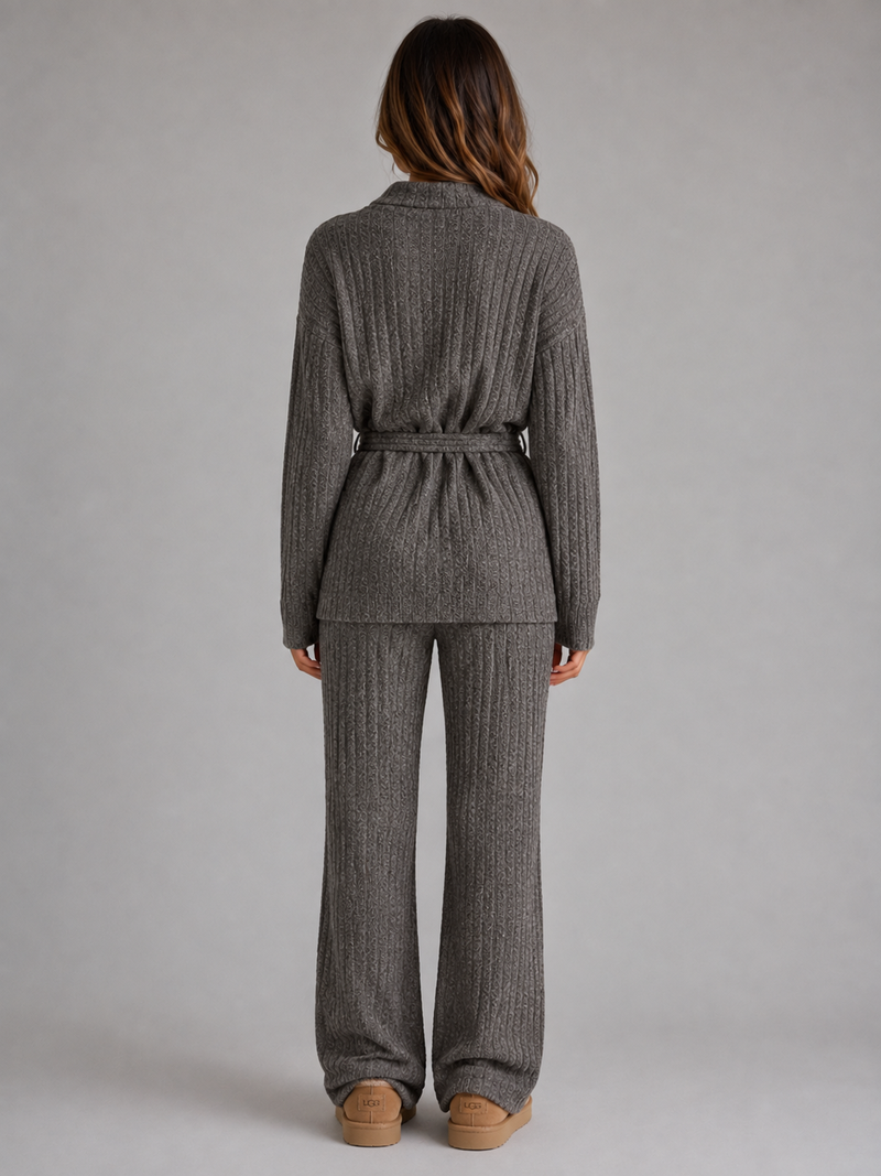 Women’s Knit Two-Piece Set – Turtleneck Sweater & Wide Leg Pants