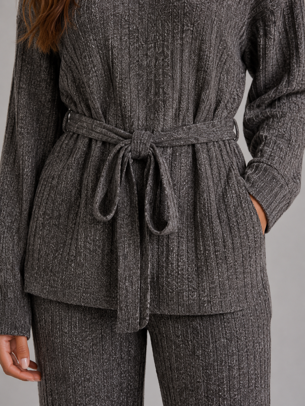 Women’s Knit Two-Piece Set – Turtleneck Sweater & Wide Leg Pants