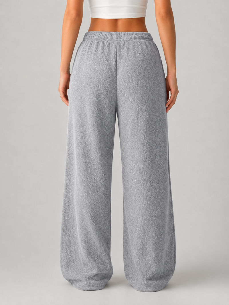 Women’s Knit Wide Leg Pants – High Waist Drawstring Waistband