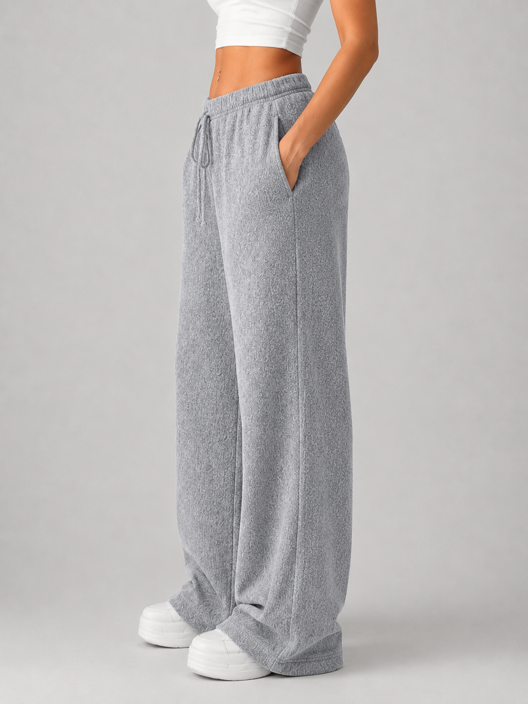 Women’s Knit Wide Leg Pants – High Waist Drawstring Pants