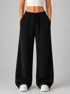 Women’s Knit Wide Leg Pants – High Waist Drawstring Pants