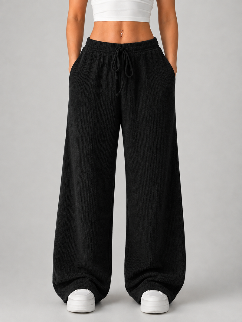 Women’s Knit Wide Leg Pants – High Waist Drawstring Pants