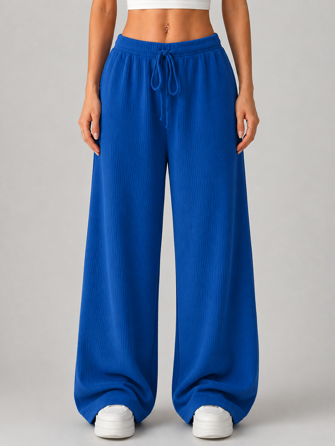 Women’s Knit Wide Leg Pants – High Waist Drawstring Pants