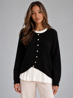 Women’s Layered Knit Cardigan – Button Front Pleated Hem Sweater