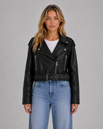 Women's Faux Leather Biker Jacket – Belted Moto Jacket with Zip Pockets