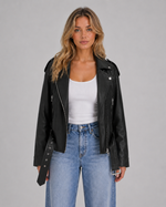 Women's Faux Leather Biker Jacket – Belted Moto Jacket with Zip Pockets