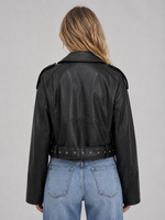 Women's Faux Leather Biker Jacket – Belted Moto Jacket with Zip Pockets