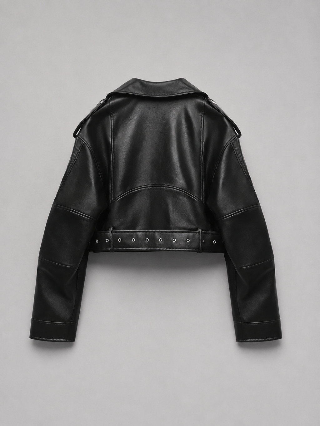Women's Faux Leather Biker Jacket – Belted Moto Jacket with Zip Pockets