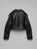 Women's Faux Leather Biker Jacket – Belted Moto Jacket with Zip Pockets