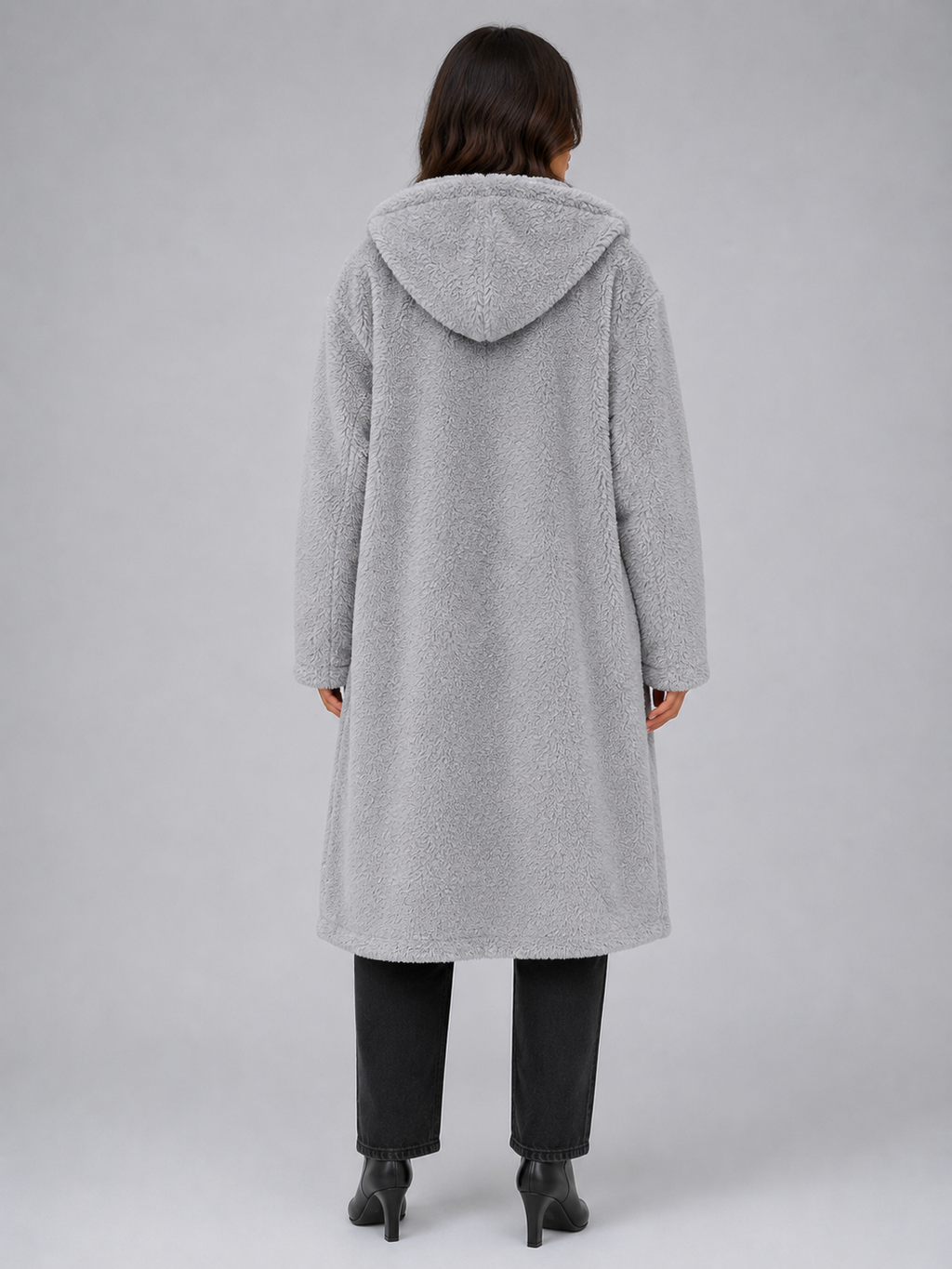 Women’s Long Teddy Coat – Oversized Hooded Fleece Winter Coat