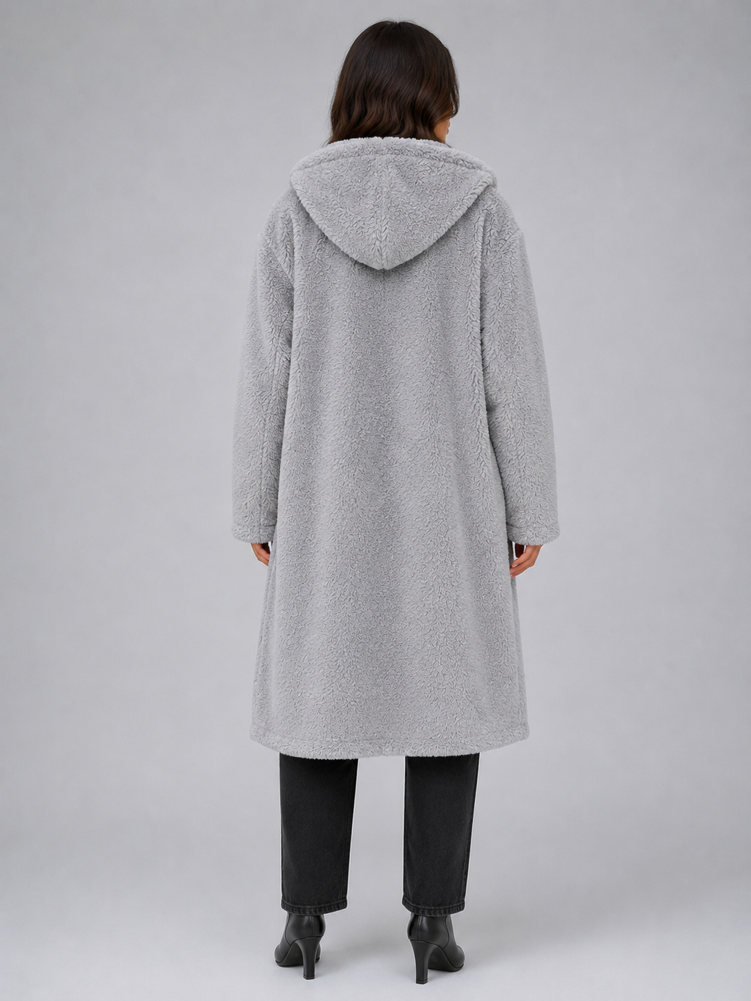 Women’s Long Teddy Coat – Oversized Hooded Fleece Winter Coat