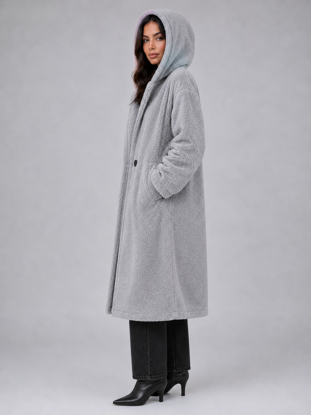 Women’s Long Teddy Coat – Oversized Hooded Fleece Winter Coat