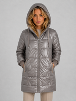 Women's Longline Hooded Puffer Coat – Quilted Winter Jacket