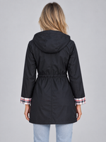 Women’s Long Hooded Raincoat – Zip Up Parka with Drawstring Waist