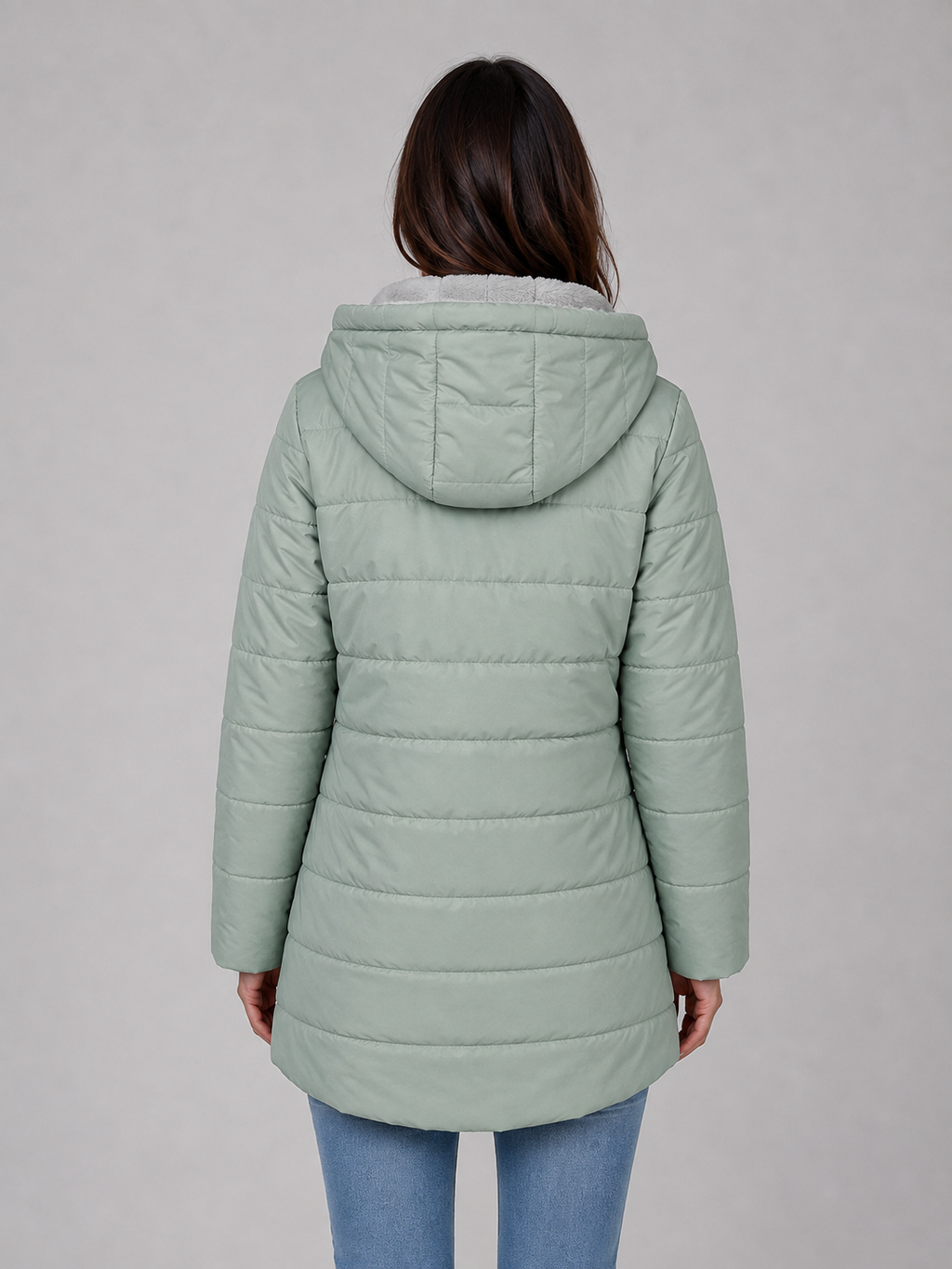 Women’s Longline Quilted Puffer Coat – Hooded Fleece-Lined Winter Jacket