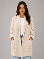 Women's Long Open Front Cardigan – Soft Knit Sweater with Pockets