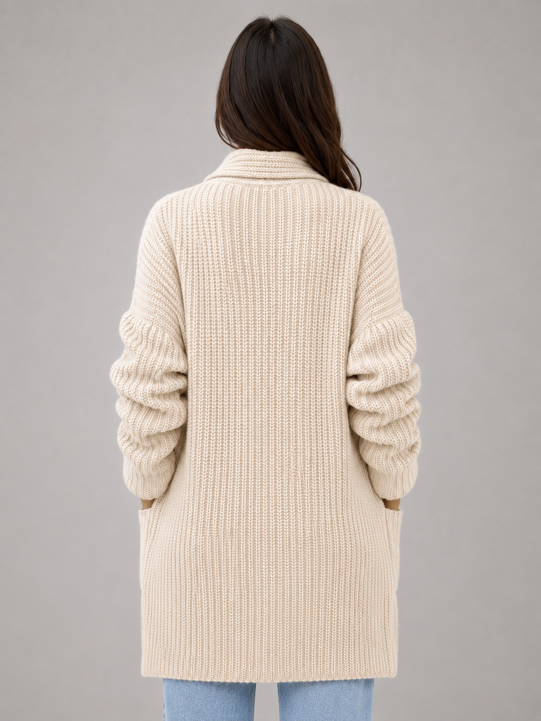 Women's Long Open Front Cardigan – Soft Knit Sweater with Pockets