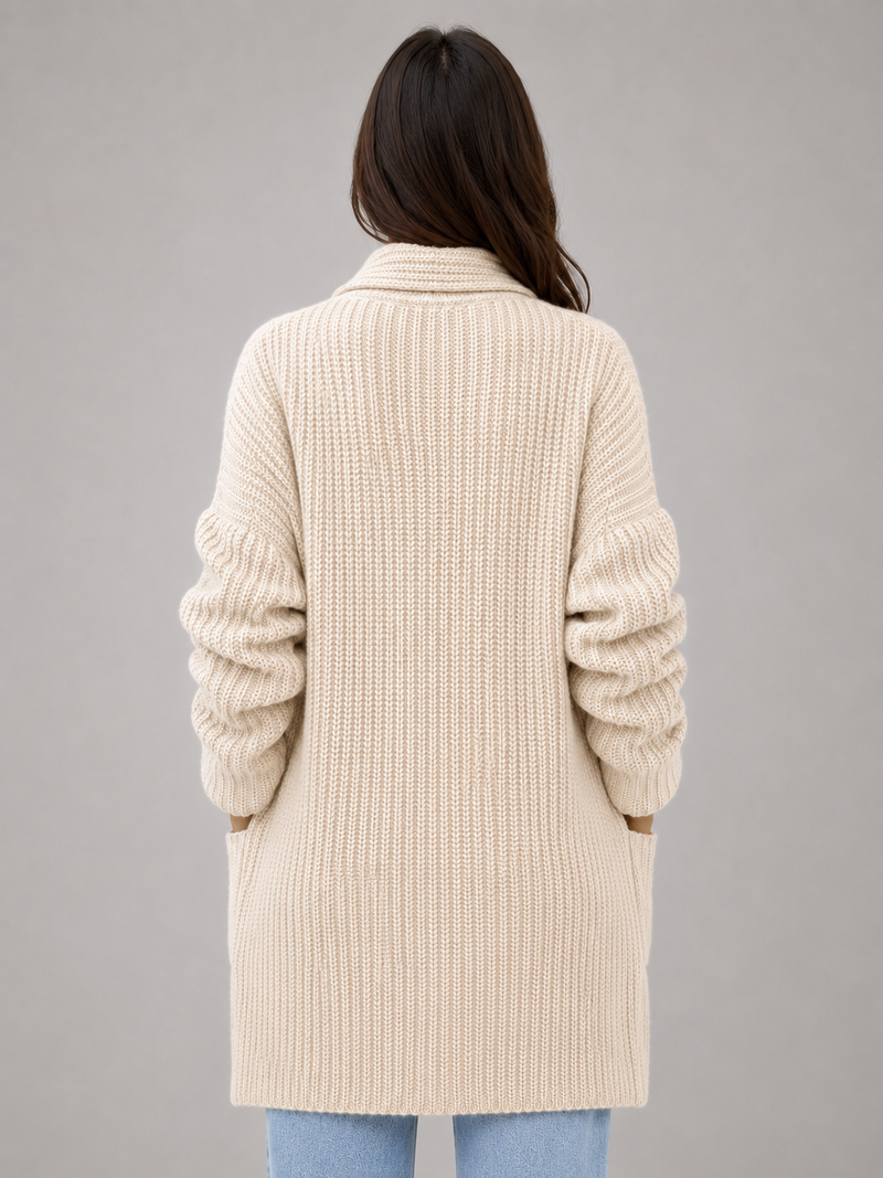 Women's Long Open Front Cardigan – Soft Knit Sweater with Pockets