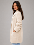 Women's Long Open Front Cardigan – Soft Knit Sweater with Pockets